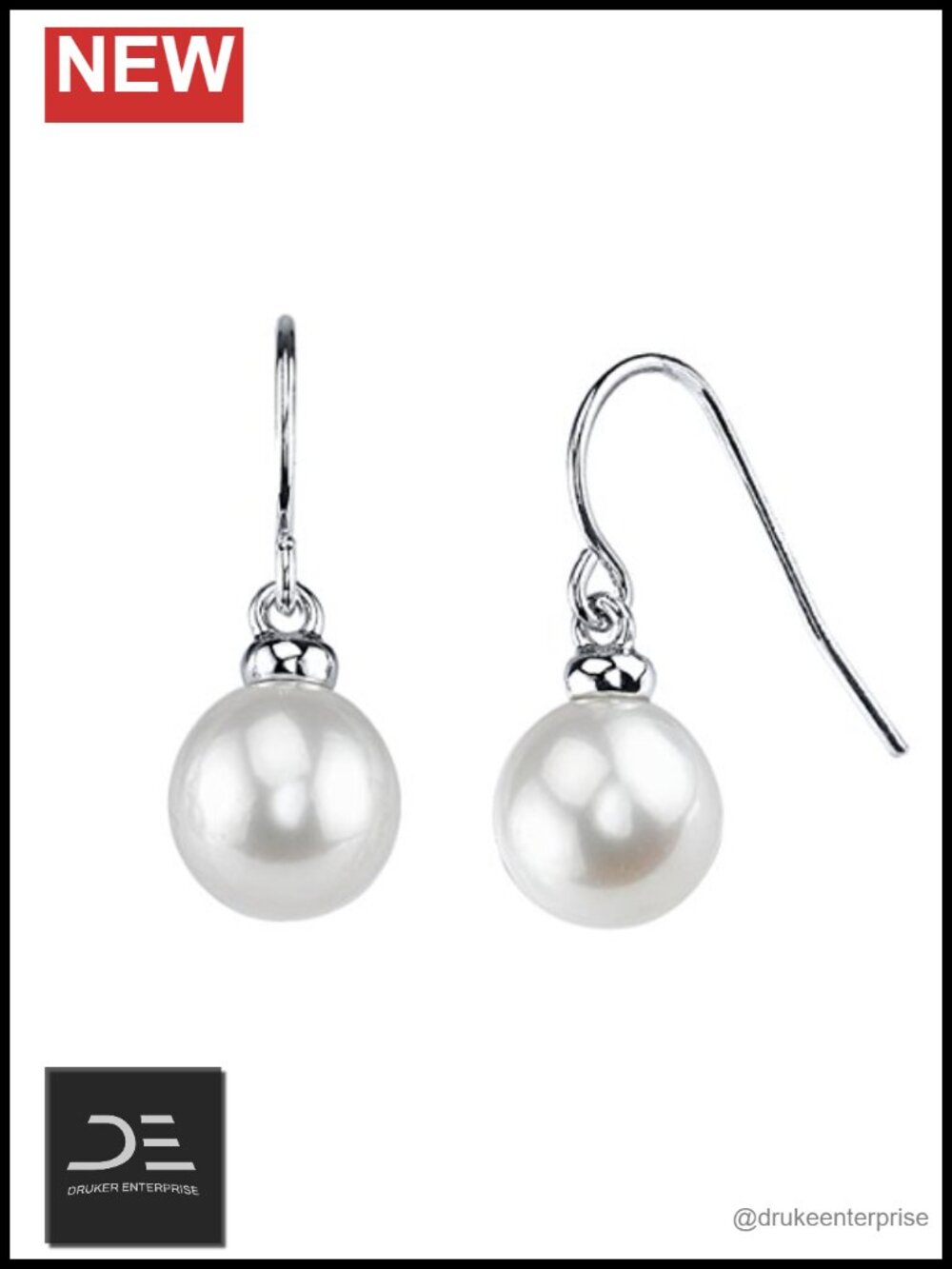 8-9mm White Freshwater Cultured Pearl Sherry Earrings .925 Sterling Silver